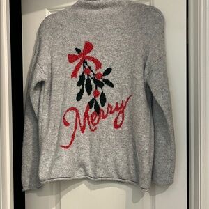 cupcakes & cashmere Gray Sweater with Red and Black Accents